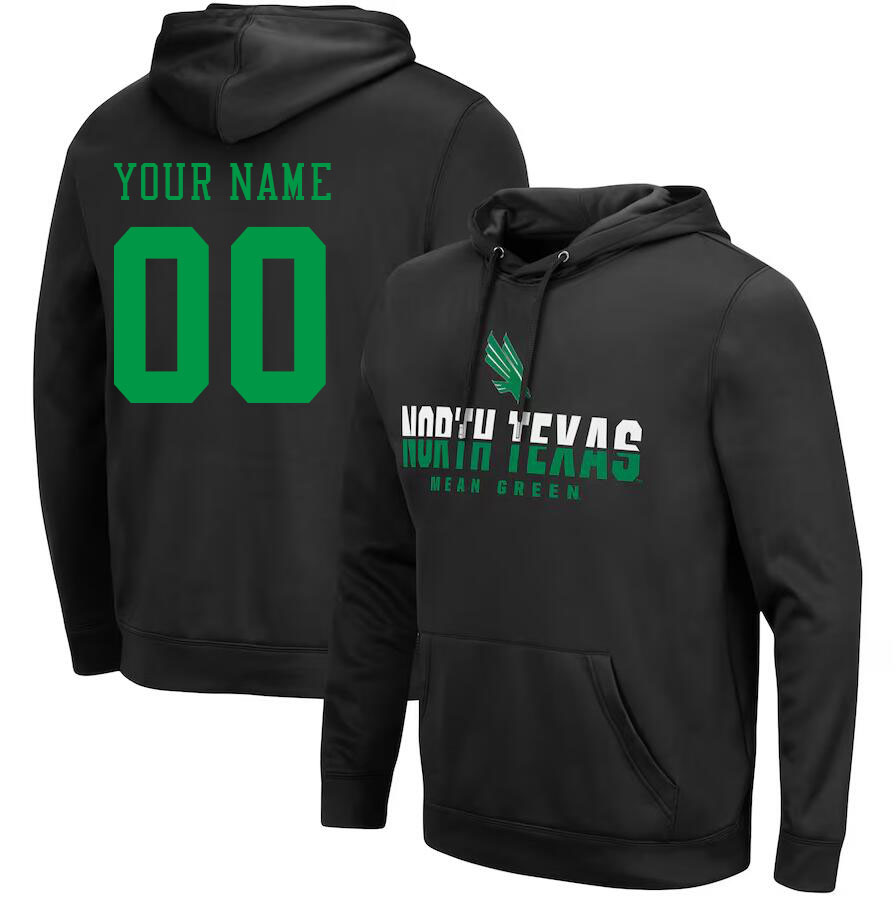 Custom North Texas Mean Green Name And Number Hoodies-Black